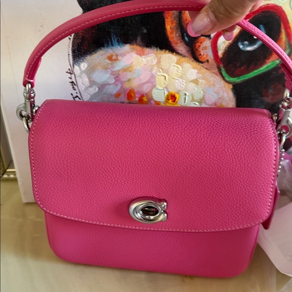 Coach Handbags - Coach Pink Leather Top-Handle Shoulder Bag with Chain Accent
